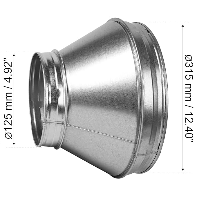 12"" to 5"" Inch Round Duct Reducer - Galvanized Steel Pipe Increaser - Coupling for Round Duct Ventilation Systems - Heating & Cooling, HVAC, Gray