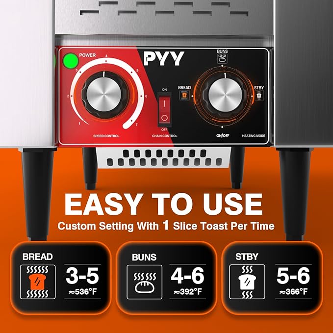 PYY Commercial Conveyor Toaster 150 Slices/Hour, Electric Conveyor Belt Toaster for Toast, Bun, Bagel, Bread, Heavy Duty Stainless Steel Toaster Oven for Restaurant, Bakery, Buffet Use