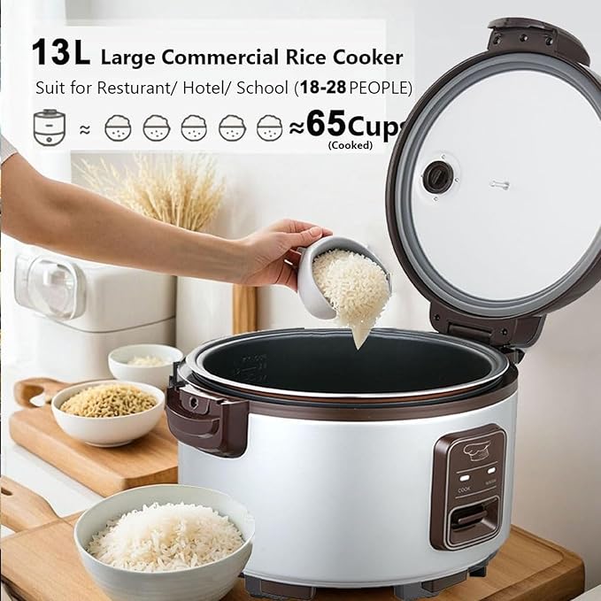 13.8 QT Large Commercial rice cooker 65 cups cooked 32 cups uncooked rice Commercial Electiric Rice Warmer for 18-28 people, with One-Touch Operation