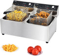 Commercial Deep Fryer with Basket, 3400w 19.7Qt Oil Tank/ 8.9Qt Basket x 2, 0.6mm Thickened Stainless Steel Countertop Electric Fryer for Home Use, Oil Fryer with Double Overheat Protection