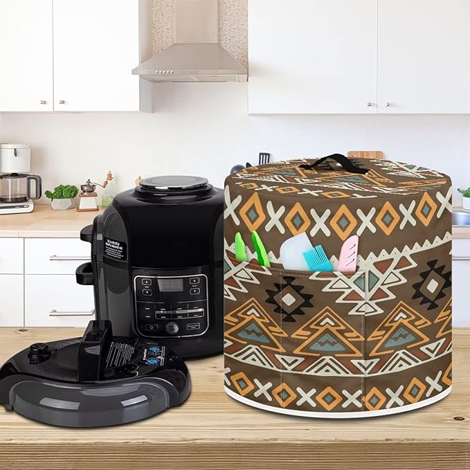 Southwestern Aztec Native American Tribal Geometric Pattern Kitchen Appliance Dust Cover 6 Quart Pressure Cooker Cover with Pockets for Electric Pressure Cooker Air Fryer Rice Cooker
