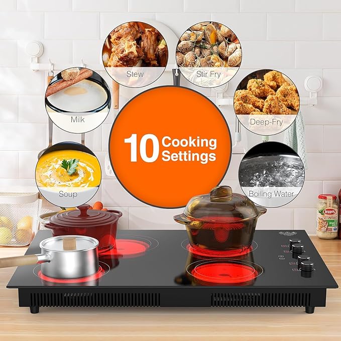 4 Burner Electric Cooktop,7200W Built-in & Countertop 30 inch stove top with 9 Power Levels, Child Safety Lock & 99 mins Timer, 30 inch Electric Cooktop 220-240V (No Plug)