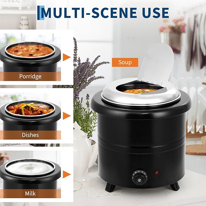 13.7QT Commercial Grade Soup Warmer Kettle with Hinged Swing Lid and Detachable Stainless Steel Insert Pot, Electric Soup Pot for Restaurants, Catering, Buffet, Party, Big Family