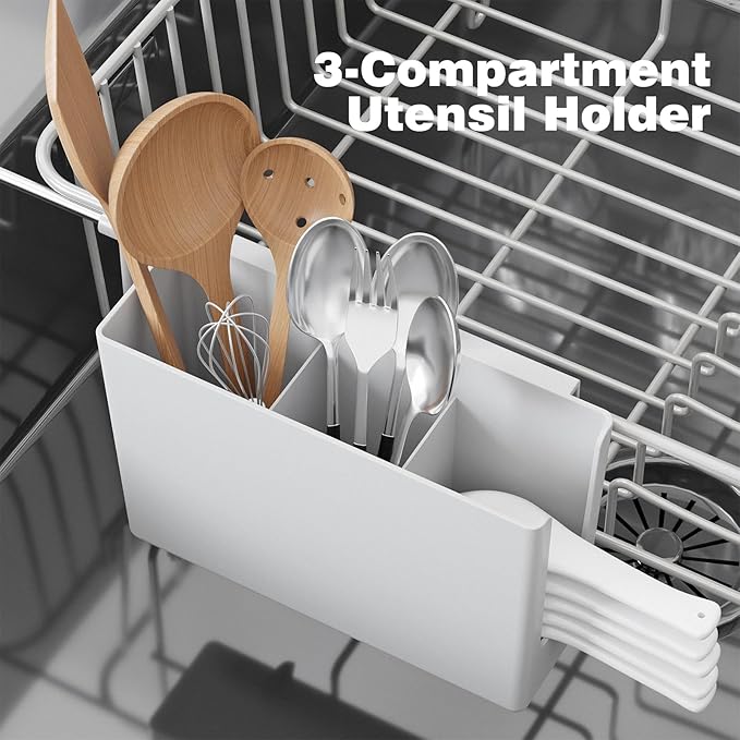 Dish Drying Rack in Sink: Expandable, 3-Slot Utensil Holder, Anti-Slip Handle. Small Dish Rack: Ideal for Small Households. Kitchen Drying Rack: White