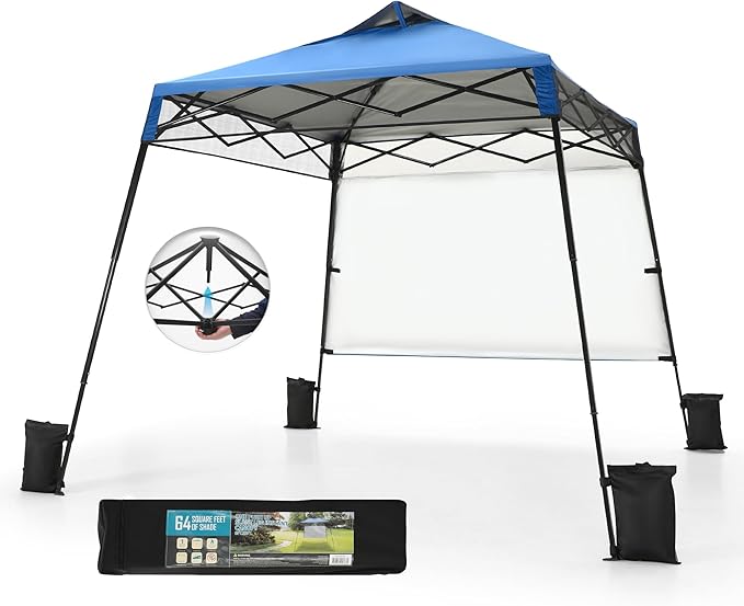 MFSTUDIO 8x8 Pop up Canopy Tent, Gazebo Shelter Sun Shade Canopies Patio Portable Popup Tents Easy Setup Waterproof with 6x6ft Top,1 Sidewall, for Beach,Parties,Picnics