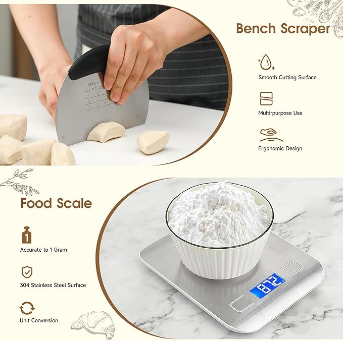 Pro Sourdough Starter Kit- 50oz Large Capacity Sourdough Starter Jar,17 Flavor Recipes,2 Bread Proofing Baskets,Food Scale,Bench Scraper,Bread Lame,Complete Sourdough Bread Baking Supplies