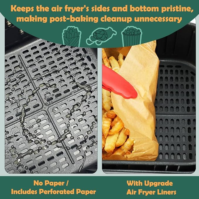 BYKITCHEN Square Air Fryer Paper Liner, 9 Inch Square Airfryer Disposable Liners, Air Fryer Accessories, Compatible with Corsori, Ninja, Gourmia and More(Set of 50)