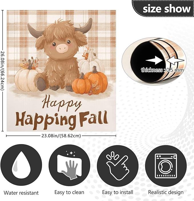 Fall Thanksgiving Cow Brown Dishwasher Magnet Cover for Front Panel Magnetic Dishwasher Cover Decorative Refrigerator Magnet Covers Appliances Stickers for Home Kitchen Decor, 23" x 26"