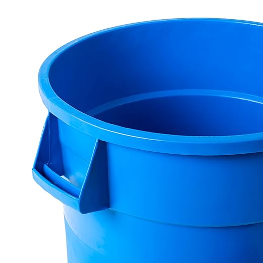 PRO&Family Commercial Round Trash Can, Ingredient Bin, Heavy-Duty Plastic, Anti-Static, Kitchen, Office, Outdoor Use (Blue, 32 Gallon)