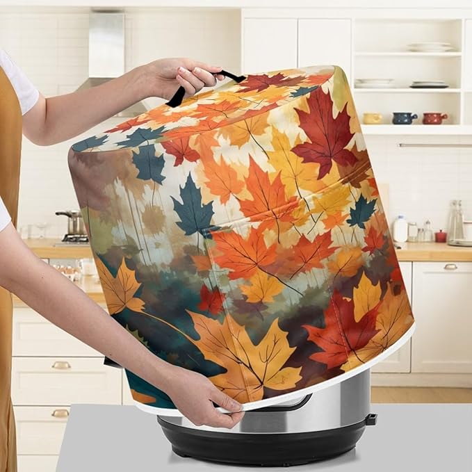 Flashideas Yellow Maple Leaf Pressure Cooker Cover for Women Dust-proof Cover for Rice Cooker Air Fryer Kitchen Appliance Covers with Top Handle and Pocket Home Kitchen Decor Gifts for Friends