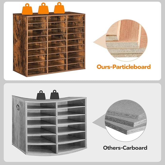 HOOBRO Literature Organizer, 27 Compartments Wooden Mail Organizer, Countertop Literature Sorter with Adjustable Shelves for Home, Office, School, Student Mailbox for Classroom, Rustic Brown FG27WF01