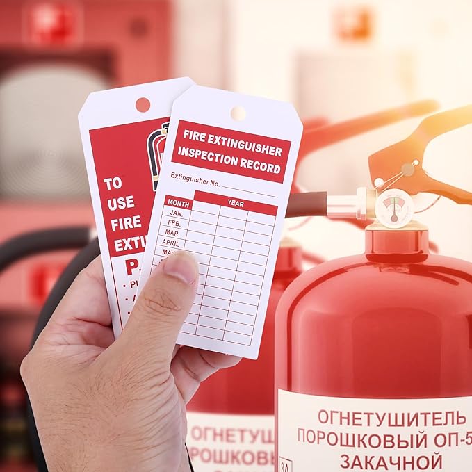200 Sets Fire Extinguisher Inspection Tags with 200PCS Adjustable Zip Ties and 200PCS Monthly & Annual Safety Inspection Tags for Fire Equipment, 4.2 x 2.1 Inch
