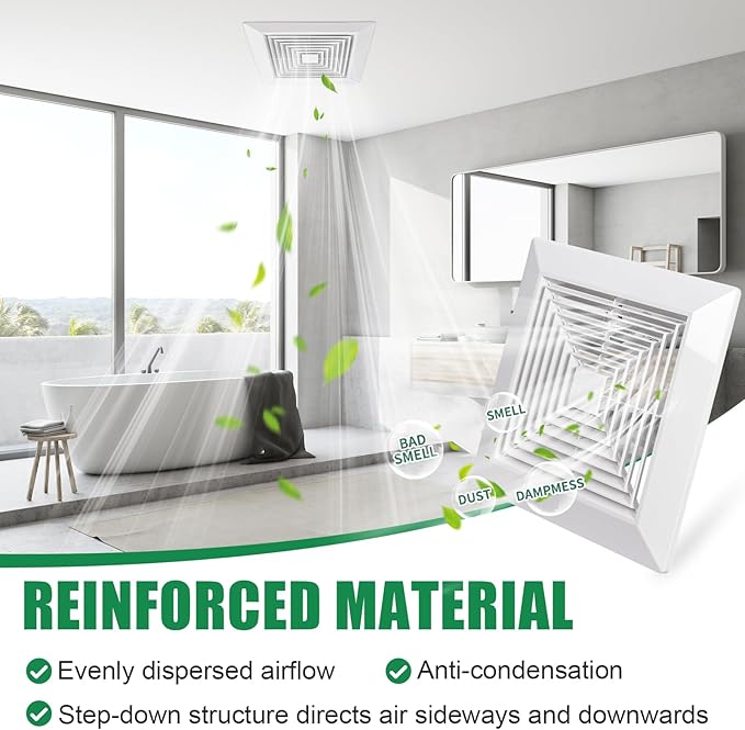 ( 1Piece 9" x 9"Inch Bathroom Exhaust Fan Cover with Spring, Square Ceiling or Wall Mounted Exhaust Fan, Ceiling Fan, Grille, Air Diffuser, Diverter Ventilation Hood, Replacement Accessories