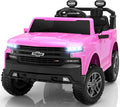 ENYOPRO 24V 2 Seater Electric Car for Kids, Licensed Chevrolet Silverado LT Trail Boss Kids Ride on Car w/Remote Control, LED Lights, Bluetooth, 90W Motor, All-Terrain Wheels, Truck Bed Storage, Pink