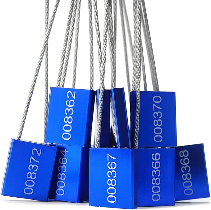 500 pcs Numbered Security Cable Seals Tamper Resistant Shipping Label Steel Metal Tags-Ties Pull Tight Truck Door Lock Disposable Self-Locking Security Strap (Blue)