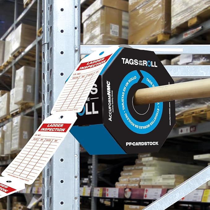 AccuformNMC 100 Tags by-The-Roll, Ladder Inspection Tags with Record, US Made OSHA Compliant, Waterproof PF-Cardstock, Resists Tears, 6.25"x3", TAR703