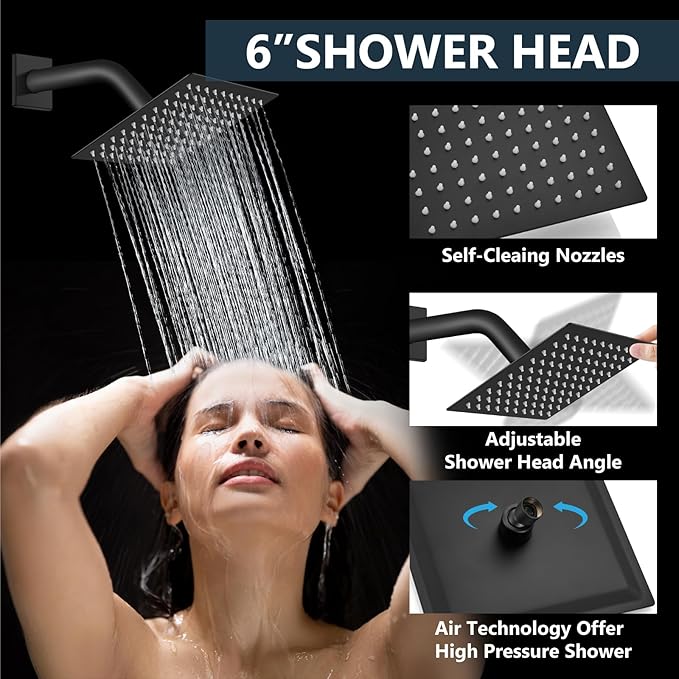 Aolemi Shower Faucet Set Ceiling Mount Shower System Rough-in Valve and Shower Trim Kit 2 in 1 Handheld Spray Push Button Diverter 16 and 6 Inch Dual Shower Head Matte Black