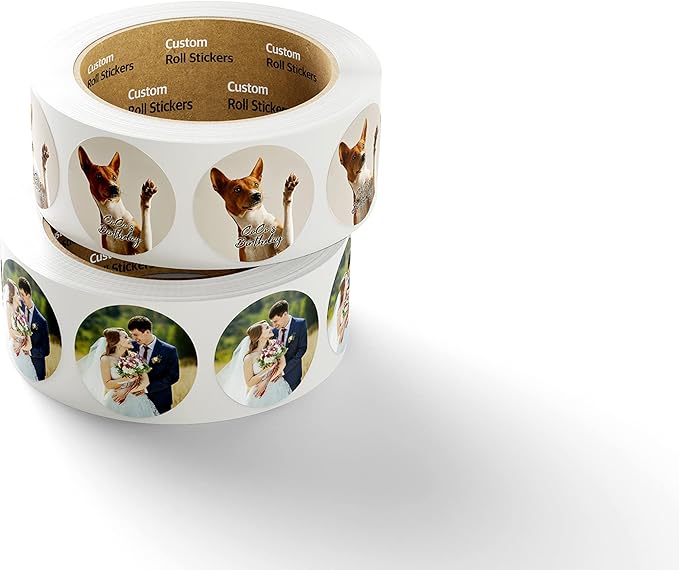 150 Roll Labels Personalized and Custom Design Stickers for Your Business Round Square Heart Star Die-Cut Any Shape and Size with Your Logo Text Image (Vinyl (BOPP))