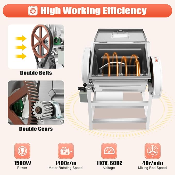Commercial Dough Mixer 30Qt Commercial Food Mixer 1500W 110V Electric Dough Mixer Heavy Duty Dough Blender Kneading Machine with 90 Degree Tilt for Bakery Pizzeria Restaurant School