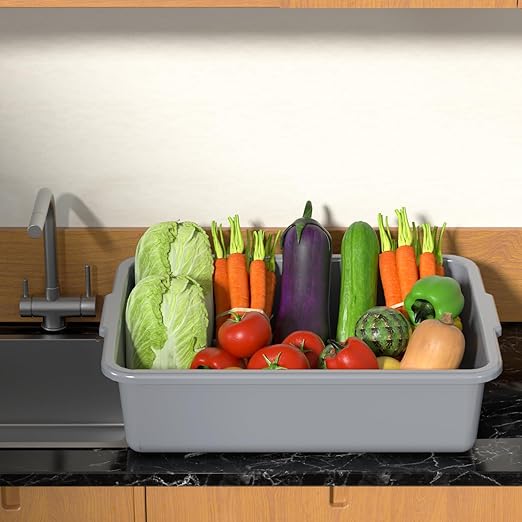 35 L Commercial Bus Box, Plastic Utility Bus Tubs, 4-Pack, Gray