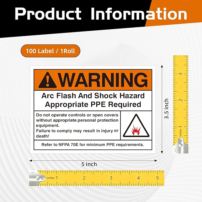 100 PCS Warning Arc Flash and Shock Hazard Label - 3.5 x 5 Black & Orange Electrical Safety Warning Decal High Performance Polyester Safety Sticker Signs for The Workplace