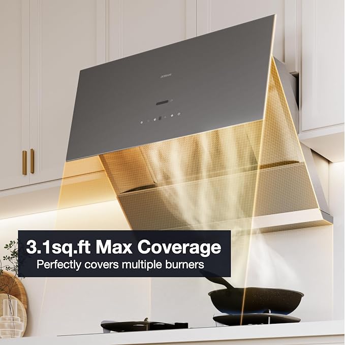 ROBAM Under Cabinet or Wall Mount Kitchen Range Hood 30" R-Max3 White, 1200CFM Auto-Adjust Speed Control with LED Lights Vent Hood, Fingerprint Resistance and R-Link Tech