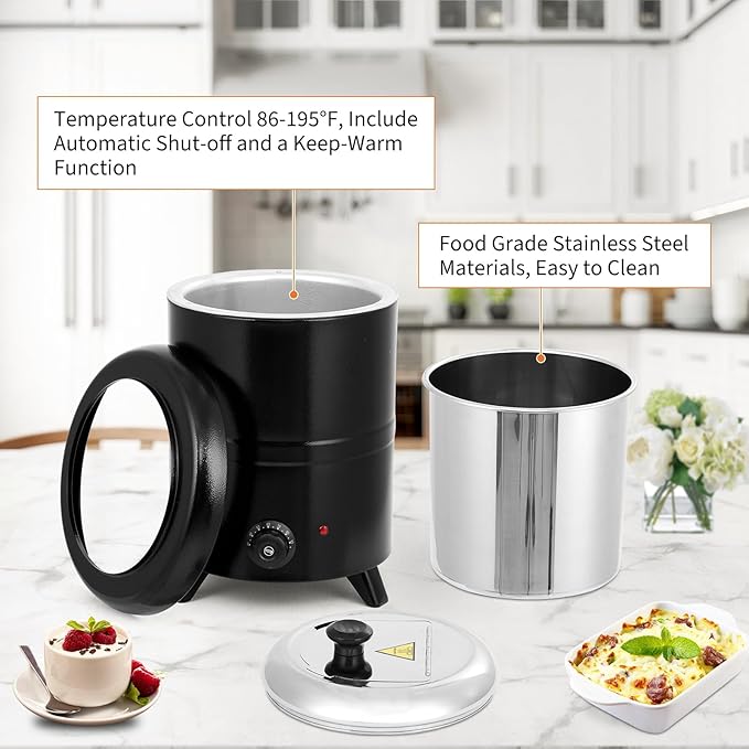 10.5QT Commercial Grade Soup Warmer Kettle with Hinged Swing Lid and Detachable Stainless Steel Insert Pot, Electric Soup Pot for Restaurants, Catering, Buffet, Party, Big Family