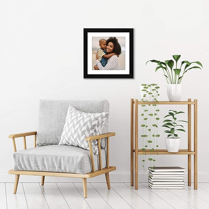 Americanflat 12x12 Picture Frame with Shatter-Resistant Glass - Use as 8x8 Frame with Mat or Display 12x12 Photo Without Mat - Signature Collection - Square Frames for Wall Display - Black