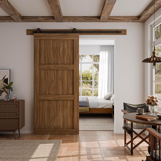 CCJH 13FT Sliding Barn Door Hardware Kit, Heavy Duty, Smoothly and Silently, Easy to Install, Fit 78" Width Single Door Panel, T-Shaped Style Black