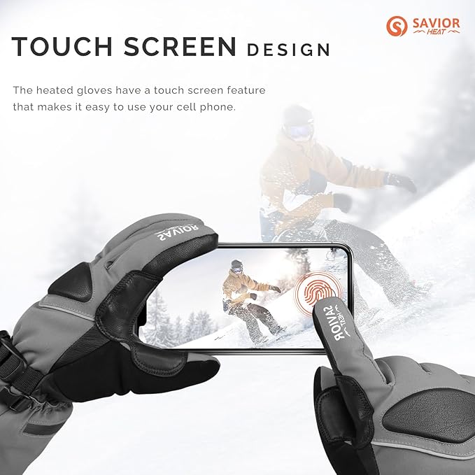 SAVIOR HEAT Heated Gloves for Men Heated Ski Gloves 10h Warm 7.4V 3000mAh Battery Thick Lining Waterproof Goatskin Palm Anti Loss Lanyard Outdoor Skiing Snowboarding for Winter