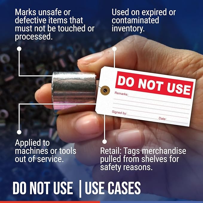 Tags 4 Less Production Quality Control Hang Tags – Equipment Preventative Maintenance Labels, for Easy Record-Keeping for Inventory Status (Do Not Use, Pack of 100)
