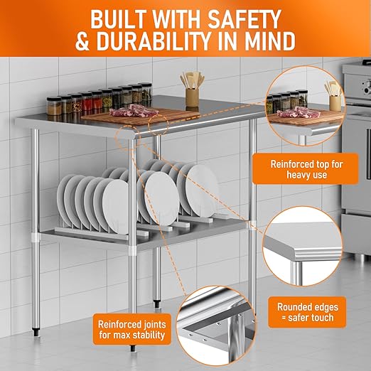 Stainless Steel Table for Food Prep & Work 30 x 36 inches Utility Table with Adjustable Undershelf, Commercial Workstation in Kitchen, Garage, Outdoor BBQ