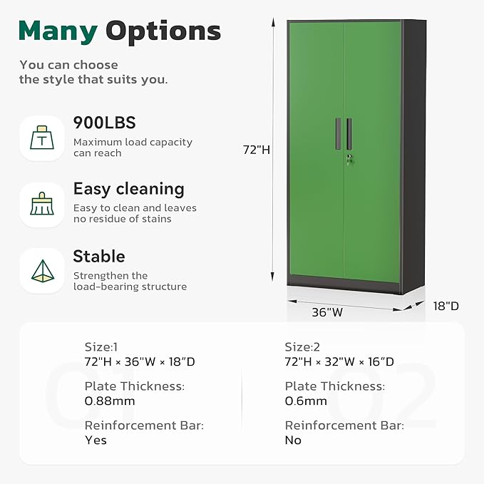 Greenvelly Metal Garage Storage Cabinet with 2 Doors and 4 Adjustable Shelves, 72”H Steel Lockable Storage Cabinet,Tall Metal Cabinet Locking File Cabinet for Office,Home, Garage, Gym, School