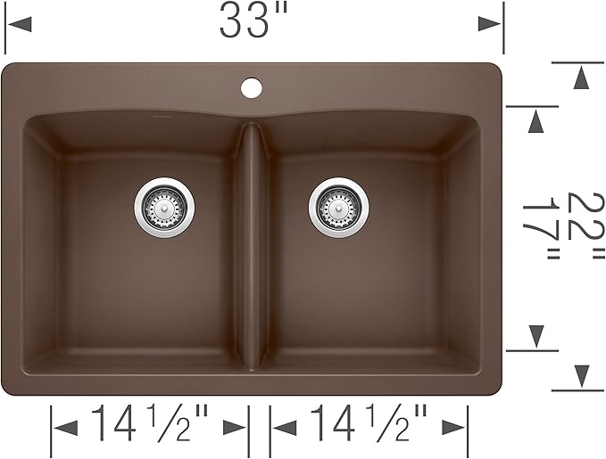BLANCO 440218 Diamond Silgranit Double Bowl Undermount or Drop-In Kitchen Sink, 33" L X 22" W - Café