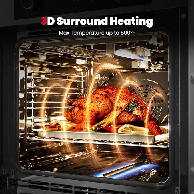 GASLAND 24 Inch Gas Wall Oven, ETL Certified Natural Gas Oven, Built-in Single Wall Oven, with Bake Broil Rotisserie Functions, Digital Timer and Convection Fan, 120V Cord Plug, Stainless Steel