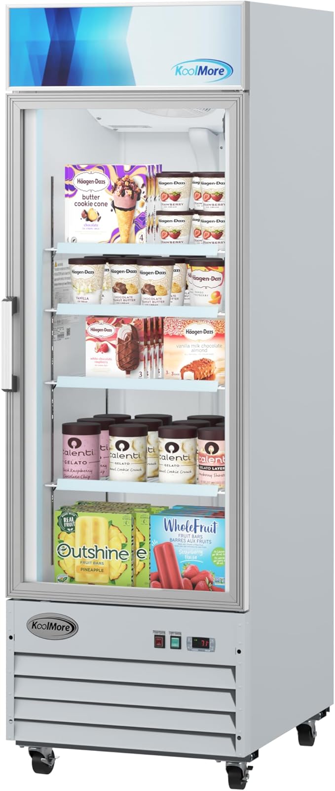 KoolMore 27 in. Commercial One Glass Door Display Upright Freezer Merchandiser in White 13 Cu. Ft. (MDF-1GD-13C-WH)