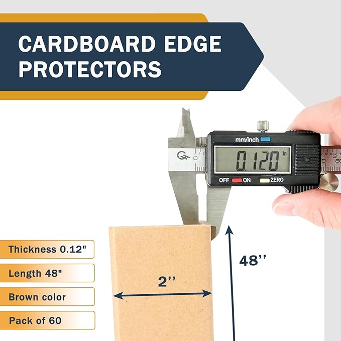 Cardboard Edge Protectors for Shipping - 2"W x 2"D x 48"L, Edge Protector, Pallet Corner Protectors, V-shape cardboard,Box Corner Protector,Packaging Edge Protectors,Brown,.12Ga - 60/Pack