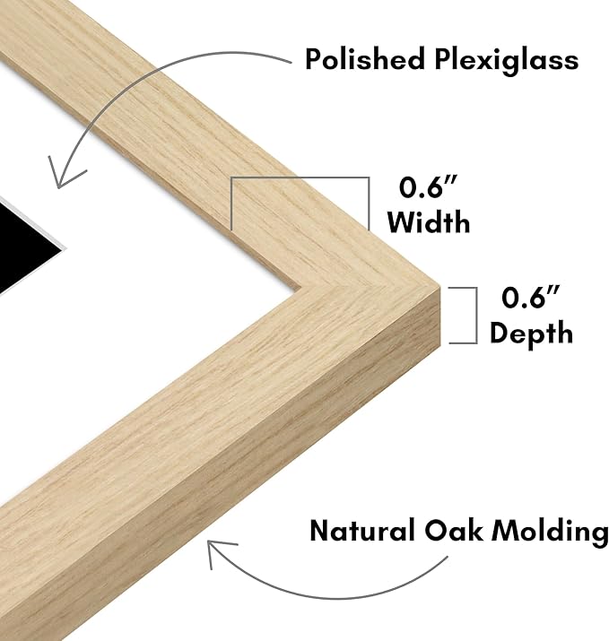 Americanflat 11x14 Picture Frame with Polished Plexiglass - Set of 5 - Use as 8x10 Frame with Mat or Display 11x14 Photo Without Mat - Galleria Collection - Picture Frames for Wall - Natural Oak