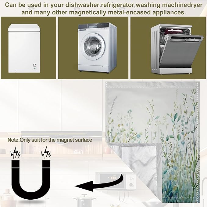 Watercolour Wildflowers Plants Dishwasher Magnets Decorative Cover,Magnet Fridge Panel Decal for Home Kitchen Decor,23x26 in