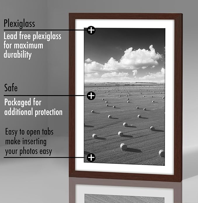 Americanflat 11x17 Picture Frame with Polished Plexiglass - Set of 5 - Use as 9x15 Frame with Mat or Display 11x17 Photo Without Mat - Galleria Collection - Picture Frames for Wall Display - Mahogany