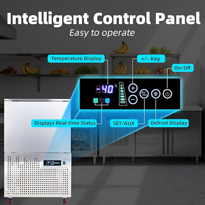 Commercial Blast Chiller 5 Trays, Shock Freezing Blast Chiller & Freezer Heavy Duty, Flash Freezer for Ice Cream, Seafood, Desserts, Meat-Lowest Temperature -40°C