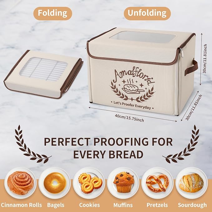 Folding Bread Proofing Box, Dough Proofer with 68-131℉ Temp Control & 99H Timer, Proofing Box for Sourdough, Bread, Yogurt, Kombucha, Space-Saving & 6-Layer Fabric