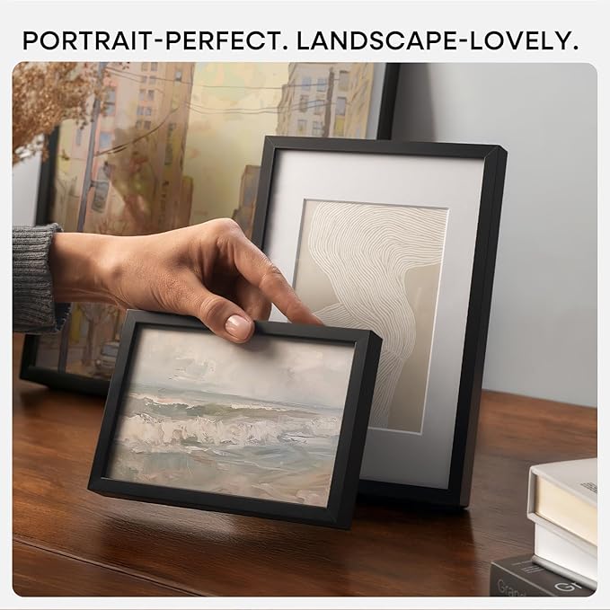 Homeforia 10x10 Black Picture Frame, High End Metal 10 by 10 Square Frames with Mat 8 x 8 Opening, 10by10 Poster Frames Matted to 8x8 Photo, Wall or Tabletop Frames, Tempered Glass, Wall Kit, Set of 2