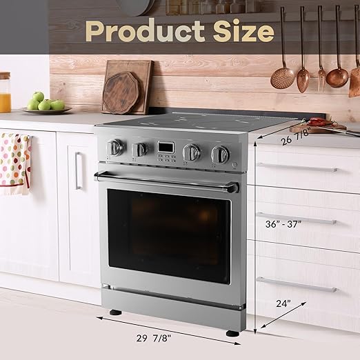 30-Inch Freestanding Electric Range with 4.8 Cu.Ft Convection Oven, 4 Powerful Burners, 6 Cooking Functions, Smooth Glass Cooktop, and Integrated Timer for Modern Kitchens