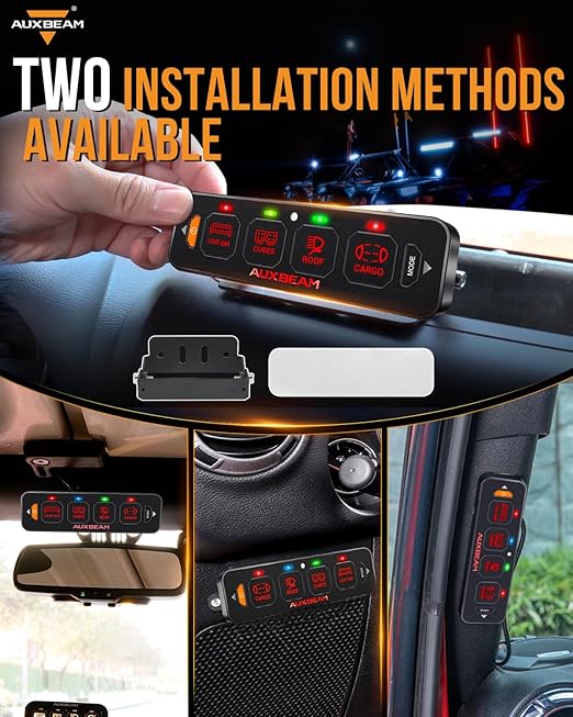 Auxbeam 4 Gang Slim Switch Panel RGB AS-R40 Automatic Dimmable Switch Panel with Toggle Momentary Pulsed Off Backlight Unique Patented Design Control Panel for Truck Offroad Boat, 2-Year Warranty