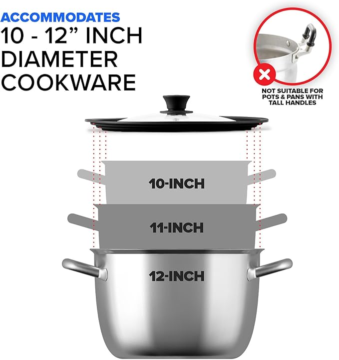 Large Silicone & Glass Universal Lid (10.5 to 12 Inches) - BPA-Free Silicone Lid with Stay Cool Handle & Tempered Glass Top - Dishwasher Safe - Universal Lid for Pots, Pans, Skillets, Cast Iron