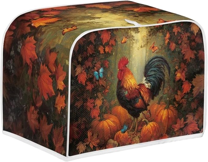 UNICEU Fall Toaster Cover 2 Slience Rooster Pumpkin Butterfly Print Fingerprint Protection for Bread Maker Kitchen Small Appliance Protection Home Decor