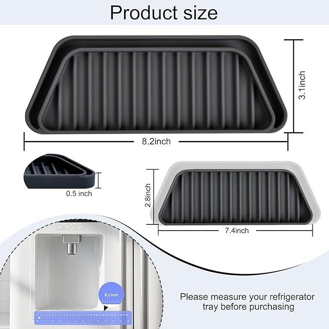 KindGa Refrigerator Drip Catcher Tray,Protector Ice and Water Dispenser Pan,Fridge Spills Water Pad Catch Basin for Drainage (Rectangular,Black)