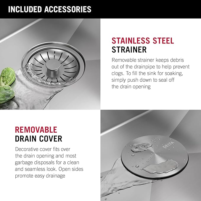 DELTA FAUCET Delta Marca 25 Inch Drop-In Undermount Stainless Steel Single Bowl Kitchen Sink with Accessories