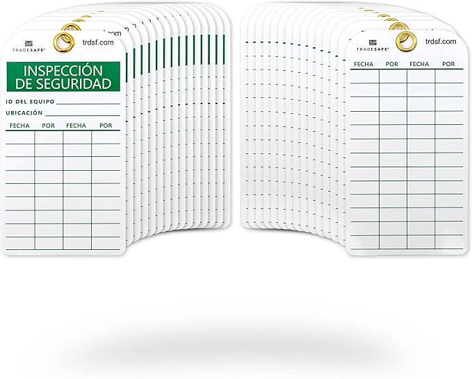 TRADESAFE Spanish Safety Inspection Tags, Inspección de Seguridad - 30 Safety Tags with 30 Zip Ties, Durable 32 mil Vinyl, Inspection Record Tag for Scaffolds, Ladders, Fire Extinguisher, Machinery